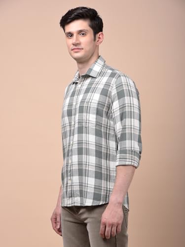 Crimsoune Club Men's Green Checked 100% Cotton Shirt