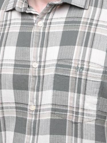 Crimsoune Club Men's Green Checked 100% Cotton Shirt