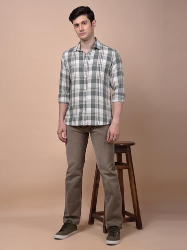 Crimsoune Club Men's Green Checked 100% Cotton Shirt