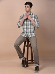 Crimsoune Club Men's Green Checked 100% Cotton Shirt