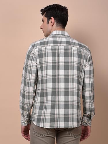 Crimsoune Club Men's Green Checked 100% Cotton Shirt