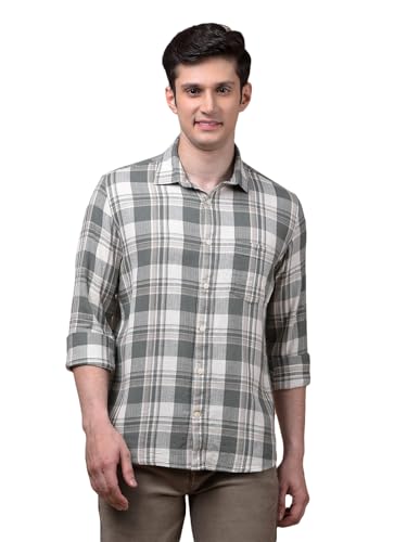 Crimsoune Club Men's Green Checked 100% Cotton Shirt