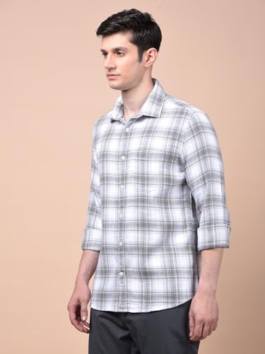 Crimsoune Club Men's Green Checked 100% Cotton Shirt