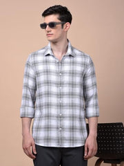 Crimsoune Club Men's Green Checked 100% Cotton Shirt