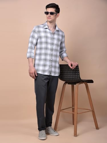 Crimsoune Club Men's Green Checked 100% Cotton Shirt