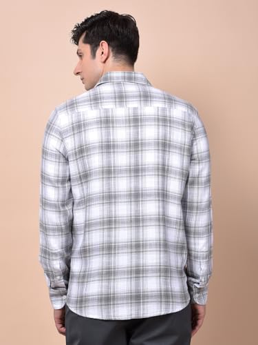 Crimsoune Club Men's Green Checked 100% Cotton Shirt