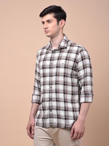 Crimsoune Club Men's Brown Checked 100% Cotton Shirt