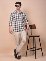 Crimsoune Club Men's Brown Checked 100% Cotton Shirt