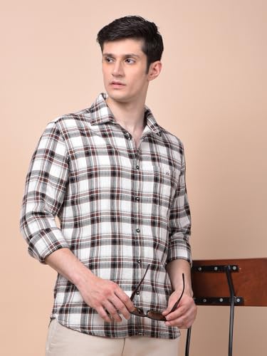 Crimsoune Club Men's Brown Checked 100% Cotton Shirt