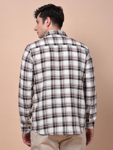 Crimsoune Club Men's Brown Checked 100% Cotton Shirt
