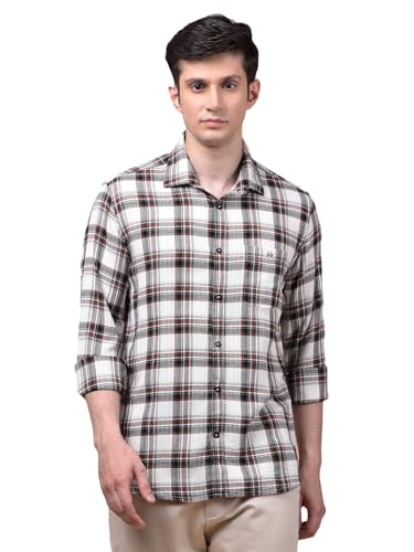Crimsoune Club Men's Brown Checked 100% Cotton Shirt