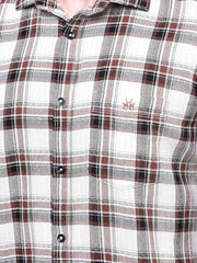 Crimsoune Club Men's Brown Checked 100% Cotton Shirt