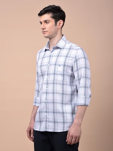 Crimsoune Club Men's White Checked 100% Cotton Shirt (L)