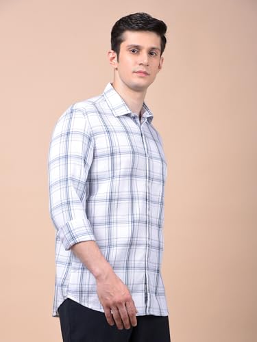 Crimsoune Club Men's White Checked 100% Cotton Shirt (L)