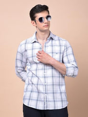 Crimsoune Club Men's White Checked 100% Cotton Shirt (L)