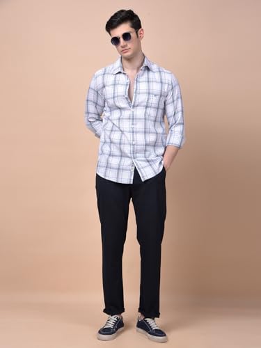 Crimsoune Club Men's White Checked 100% Cotton Shirt (L)