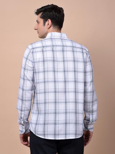 Crimsoune Club Men's White Checked 100% Cotton Shirt (L)