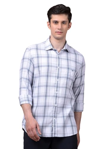 Crimsoune Club Men's White Checked 100% Cotton Shirt (L)