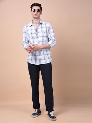 Crimsoune Club Men's White Checked 100% Cotton Shirt (L)