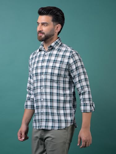 Crimsoune Club Men's Green Checked 100% Cotton Shirt (XXL)