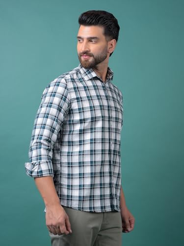 Crimsoune Club Men's Green Checked 100% Cotton Shirt (XXL)