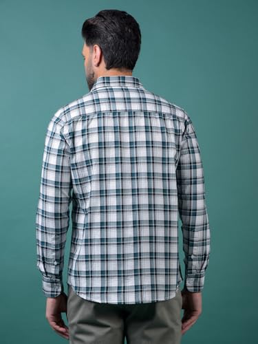 Crimsoune Club Men's Green Checked 100% Cotton Shirt (XXL)