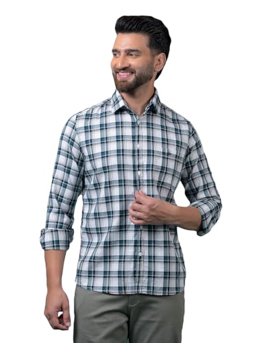 Crimsoune Club Men's Green Checked 100% Cotton Shirt (XXL)