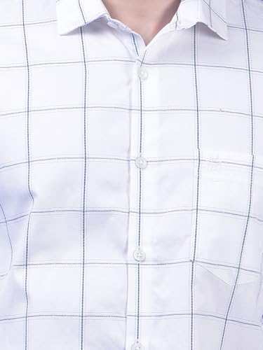 Crimsoune Club men's white windowpane check cotton casual shirt, front view showing collar and button details.