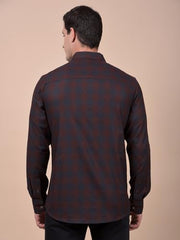 Crimsoune Club men's brown checked cotton casual shirt with long sleeves, button-up front, and classic collar.