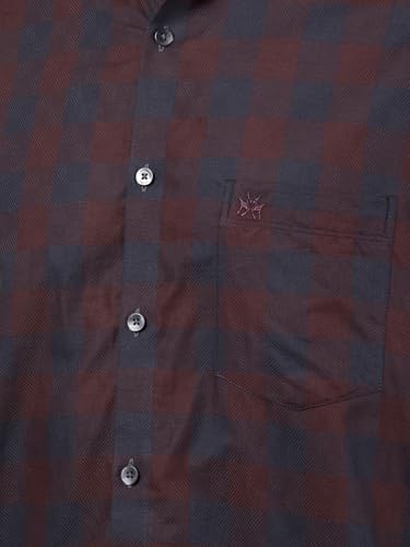 Crimsoune Club men's brown checked 100% cotton casual shirt, front view showing button-down collar and pattern detail.