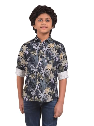 Crimsoune Club Boy's Beige Floral Print 100% Cotton Corduory Shirt (5-6Y)