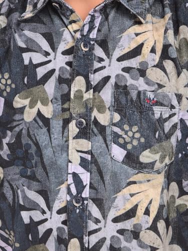Crimsoune Club Boy's Beige Floral Print 100% Cotton Corduory Shirt (5-6Y)