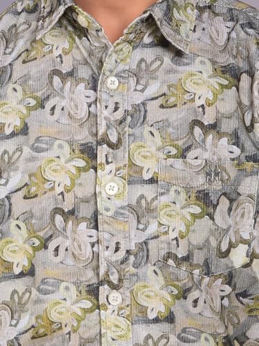 Crimsoune Club Boy's Green Floral Print 100% Cotton Corduory Shirt (11-12Y)