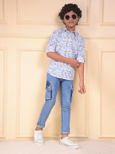 Crimsoune Club Boy's Blue Floral Print Shirt (13-14Y)