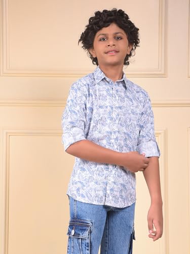 Crimsoune Club Boy's Blue Floral Print Shirt (13-14Y)
