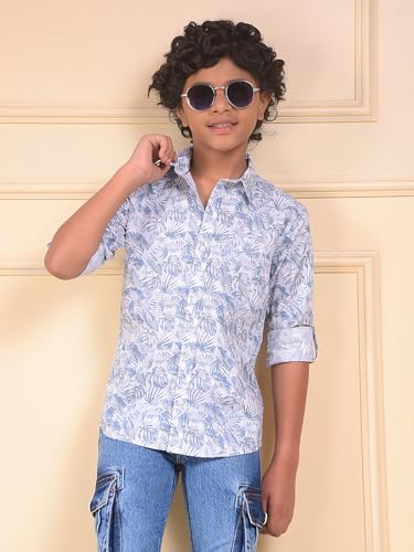 Crimsoune Club Boy's Blue Floral Print Shirt (13-14Y)