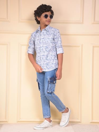 Crimsoune Club Boy's Blue Floral Print Shirt (13-14Y)