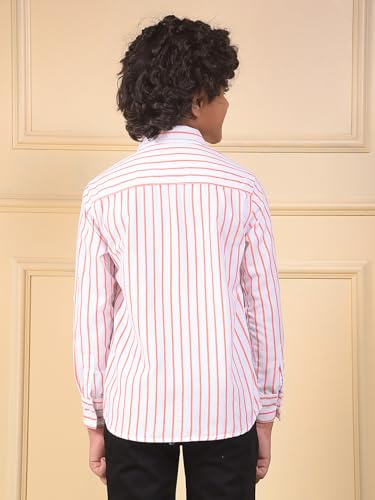 Crimsoune Club Boy's Orange Vertical Stripes 100% Cotton Corduory Shirt (7-8Y)