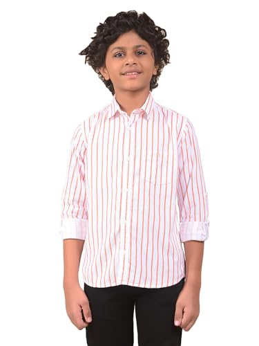 Crimsoune Club Boy's Orange Vertical Stripes 100% Cotton Corduory Shirt (7-8Y)