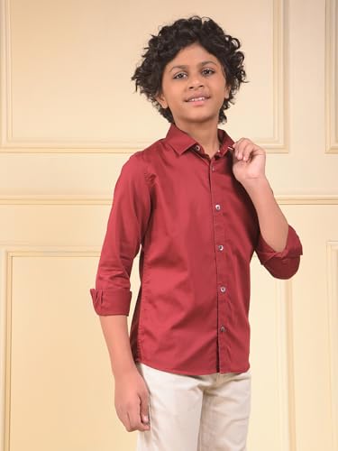 Crimsoune Club Boy's Maroon 100% Cotton Shirt (11-12Y)