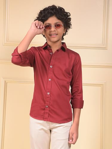 Crimsoune Club Boy's Maroon 100% Cotton Shirt (11-12Y)
