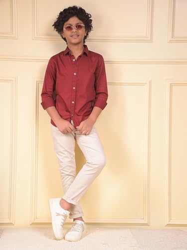 Crimsoune Club Boy's Maroon 100% Cotton Shirt (11-12Y)
