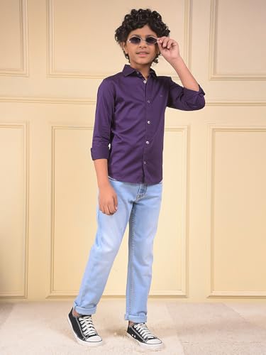 Crimsoune Club Boy's Purple 100% Cotton Shirt (15-16Y)