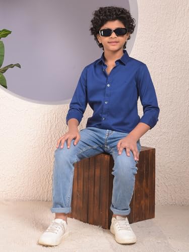 Crimsoune Club Boy's Blue 100% Cotton Shirt (7-8Y)