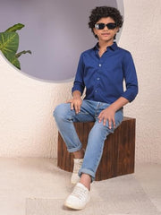 Crimsoune Club Boy's Blue 100% Cotton Shirt (7-8Y)