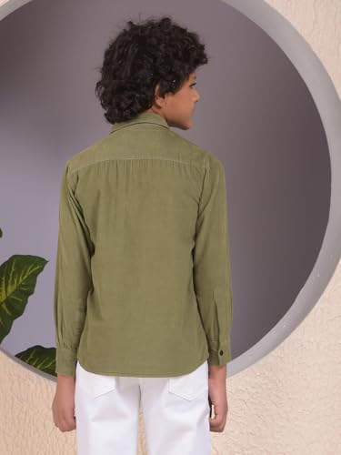 Crimsoune Club Boy's Green 100% Cotton Corduory Shirt (15-16Y)