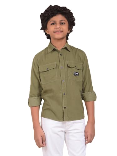 Crimsoune Club Boy's Green 100% Cotton Corduory Shirt (15-16Y)