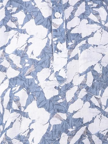 Crimsoune Club Boy's Blue Floral Print Linen Kurta (11-12Y)