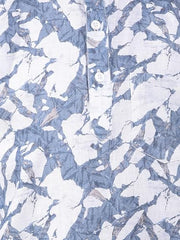 Crimsoune Club Boy's Blue Floral Print Linen Kurta (11-12Y)