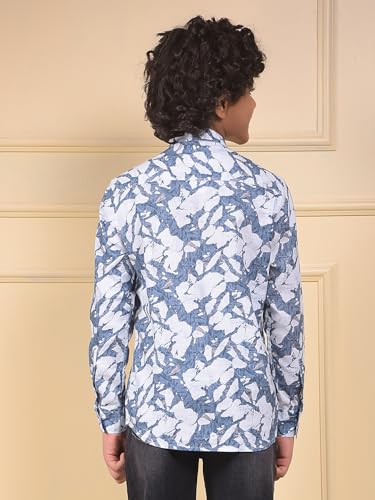 Crimsoune Club Boy's Blue Floral Print Linen Kurta (11-12Y)